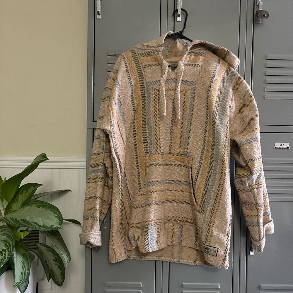 Mexican Hoodie Poncho - Beige/Gray, never worn